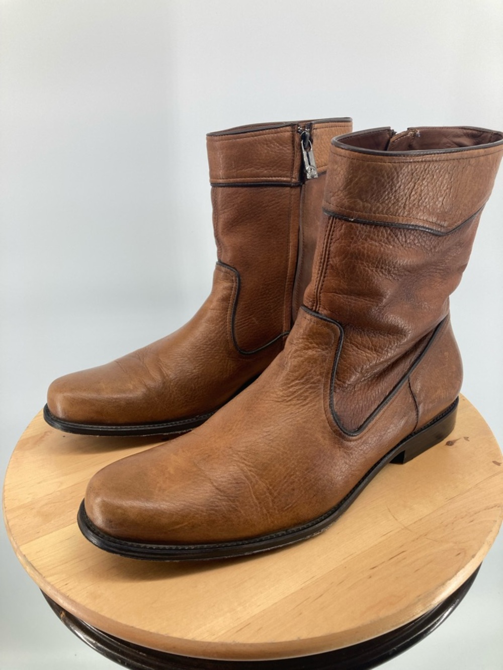 Franco Cuadra Brown Genuine Deerskin Pebbled Leather Zip-Up Ankle Boot Sz 28.5
